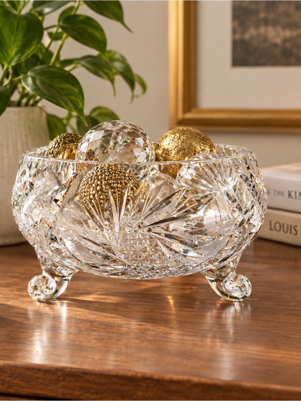 VINTAGE Princess House Clear Crystal Glass Footed Bowl